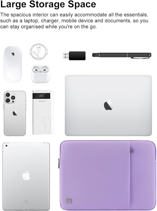 DOMISO Laptop Case Laptop Sleeve Cover Compatible with 15 inch MacBook Air M4/A3241 2025, M3/A3114,M2/A2941,15 inch MacBook Pro A1990 A1707,Compatible with Dell XPS 15 Plus with Pocket,Purple