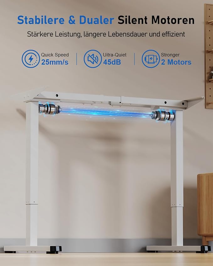 264 lbs Capacity Dual Motor Electric Height Adjustable Standing Desk Frame | Sit Stand up Desk Legs Base for 39.4” to 74.8” Desktop, Anti-Collision Function, Cable Tray, 2 Hooks, White Frame Only