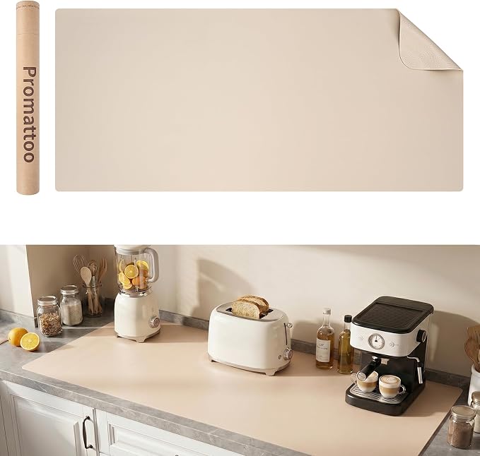 1.6mm Thick Leather 14x36 Inch Non-Slip Mat, Waterproof Countertop Protector, Coffee Machine Mat/Dresser Top Protector, Warm Beige