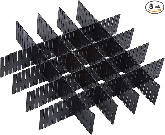 Onerbuy 8pcs Adjustable Grid Drawer Dividers DIY Plastic Closet Separator Tidy Organizer Container for Underwear Socks Belt Office Supplies (Black)