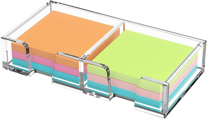 BEEGO Sticky Note Organizer - 3x3 in 2IN1 Crystal Clear Acrylic Notepad Holder Acrylic Sticky Note Dispenser Cute Memo Holder (NO Pads) for Dorm Room Office Desk Organization