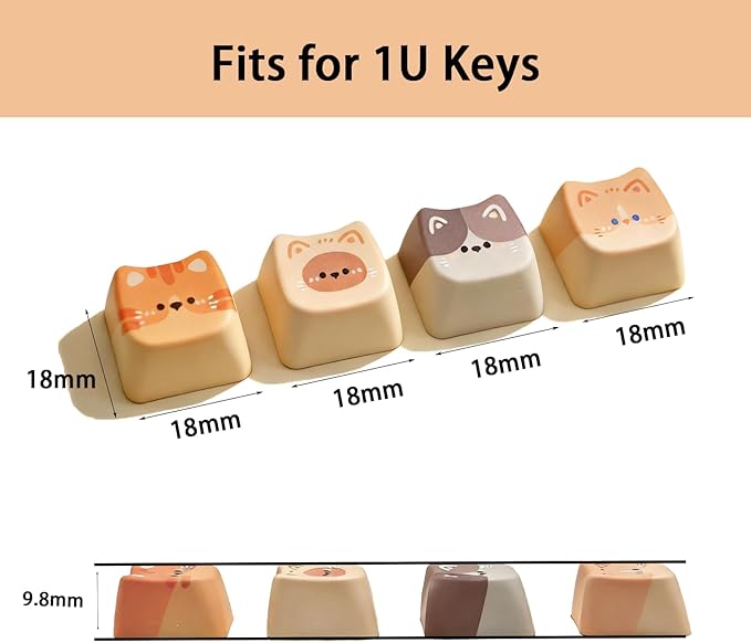 Artisan Keycaps, 4 Keys Cute Cat Custom Cover Caps for MX Mechanical Keyboard, Resin Handmade 1U Replacement for Esc Del Arrow Key (Cat Set)