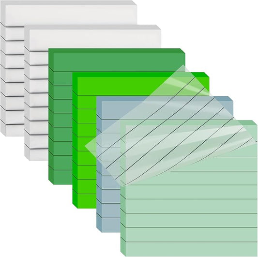 3x3 Inch Transparent Sticky Notes 300 Sheets, Clear Translucent Lined Self-Adhesive Memo Repositionable Reminder Pad for Office, College Students, Planners, Journals, School Supplies (Green)