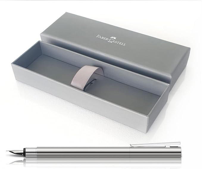 Faber-Castell 342000 Neo Slim Stainless Steel M Fountain Pen | Elegant fountain pen with slim stainless steel barrel and high-quality stainless steel nib