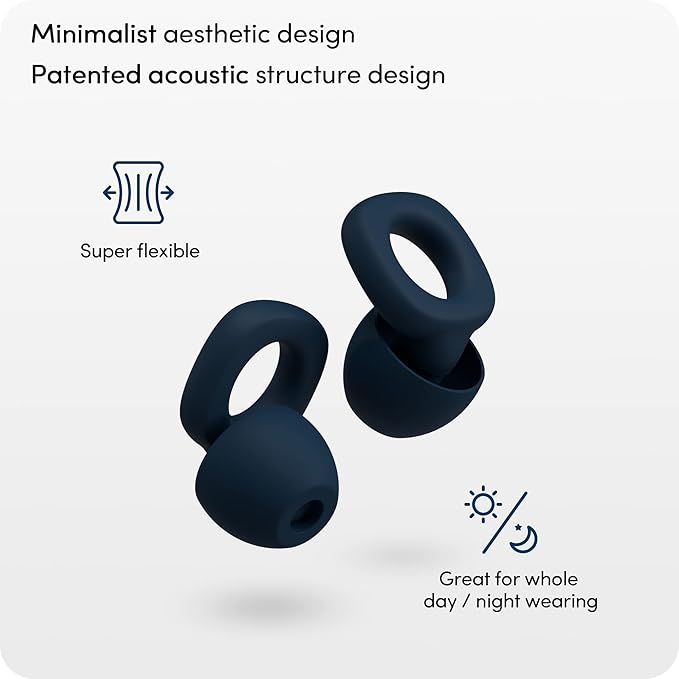 Audree Soft Ear Plugs for Noise Reduction, Reusable Flexible Earplugs for Sleep, Travelling, Focus, Study & Sensitivity, 28dB Noise Cancelling, 8 Silicone Ear Tips in XS/S/M/L, Blue