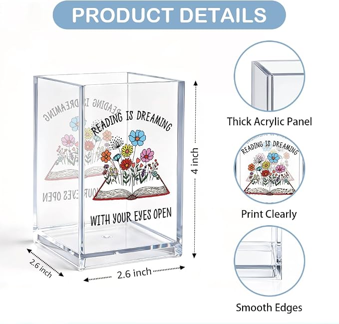 A Well Read Woman Is A Dangerous Creature Acrylic Cosmetic Pencil Pen Holder, Funny Literary Pen Organizer for Desk, Office Desk Accessories for Librarian, Bookish Gifts for Book Lover Teacher