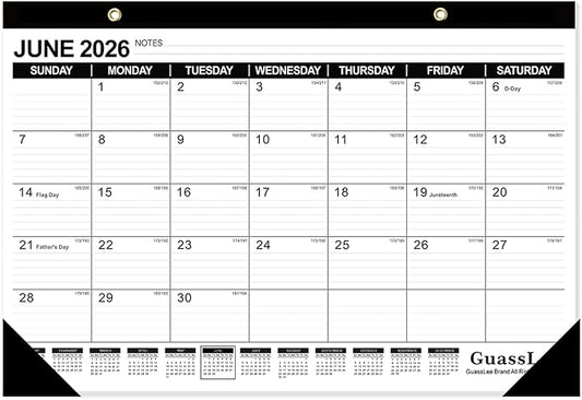 GuassLee Desk Calendar 2026-2027 - 19 Months Academic Calendar 17" × 11.5" Desktop Calendar from Jun. 2026 to Dec. 2027 with Julian Date for Home School Office Desk Top Organizing