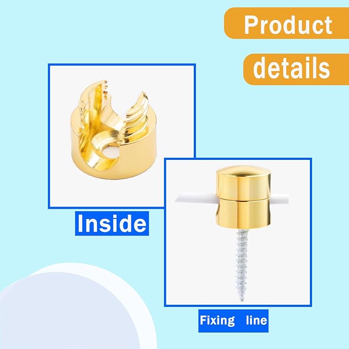 6 Sets Charger Cord Keeper Holder Stick on, Gold Metal Adhesive Cable Management Clips,Adjustable Phone Cable Anchor Holders,Wire Organizer for Desk, Wall, Home, Office, nightstand, Chandelier