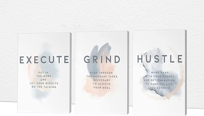 Office Wall Art - 3 Panel Motivational Wall Art, Inspirational Quotes Canvas Art for Home Office Wall Decor, Positive Quotes Wall Decor, Entrepreneur Grind Hustle Execution Poster Frame (24”x36”x3Pcs)