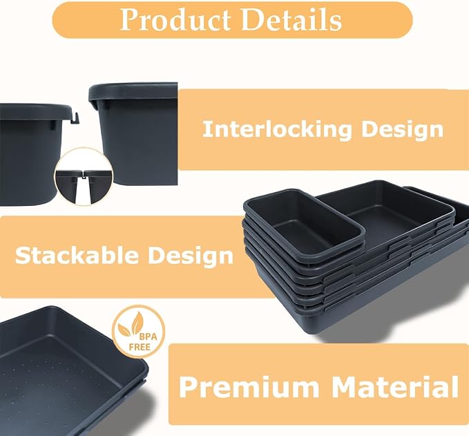 Kutesna 6 PCS Large Drawer Organizer,3 Sizes Plastic Desk Organizer Trays | Versatile Kitchen Drawer Organization and Plastic Storage Bins for Makeup, Vanity, Kitchen, Utensils, Office, Bathroom