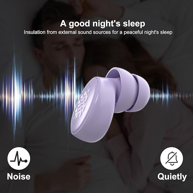 M1 Earplugs, 45dB Ear Plugs for Sleeping, High Fidelity Ear Plugs for Noise Reduction, Work, Travel, Sports, with 6 Silicone Earplug Tips, Reusable Noise Cancelling,Bright Purple