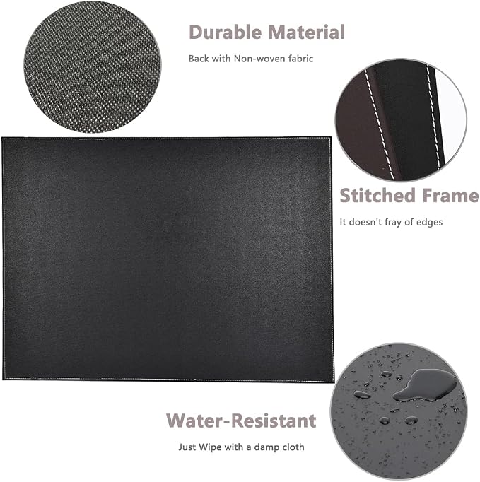 KINGFOM Desk Pad & Mat 24" x 18" Protector Large Mouse Pad PU Leather for Desktops and Laptops (Black)