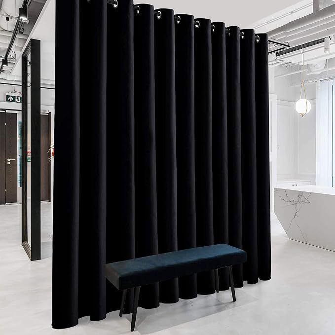 RYB HOME Extra Wide Curtain - Blackout Room Divider Curtains Portable Energy Saving Privacy Divider Shades for Patio Door Hallway Office Apartment Home Theater Doorway,1 Pc, Black, W 20ft x L 9ft