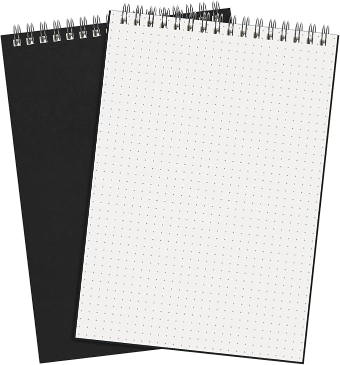 Engrowtic 2 Pcs Dot Grid Notebook Top Spiral Notebook A5 Size Bullet Dotted Paper Hardcover Dot Journal 8.3''x 5.8'' 140 Pages Spiral Notepads for Sketching Drawing Writing School Office (Black)