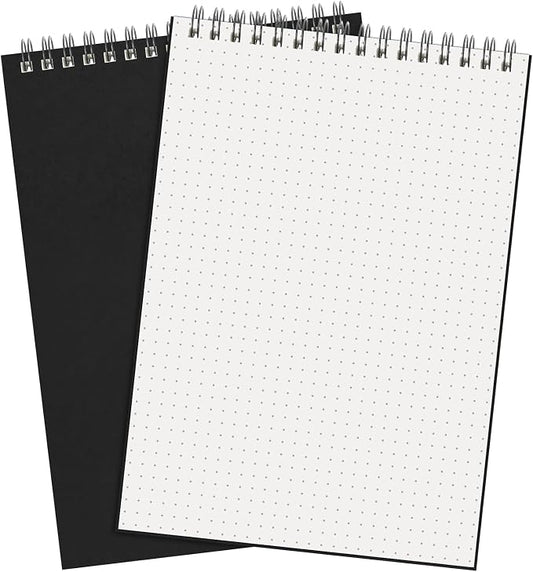 Engrowtic 2 Pcs Dot Grid Notebook Top Spiral Notebook A5 Size Bullet Dotted Paper Hardcover Dot Journal 8.3''x 5.8'' 140 Pages Spiral Notepads for Sketching Drawing Writing School Office (Black)