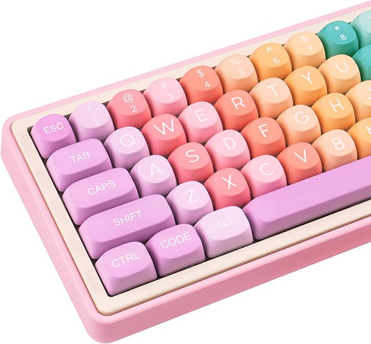 Cute PBT Keycaps 126 Keys MOA Profile Custom Keycaps Dye Sublimation Rainbow Candy Colorful Key Caps Set for Cherry Gateron MX Switches Mechanical Keyboards