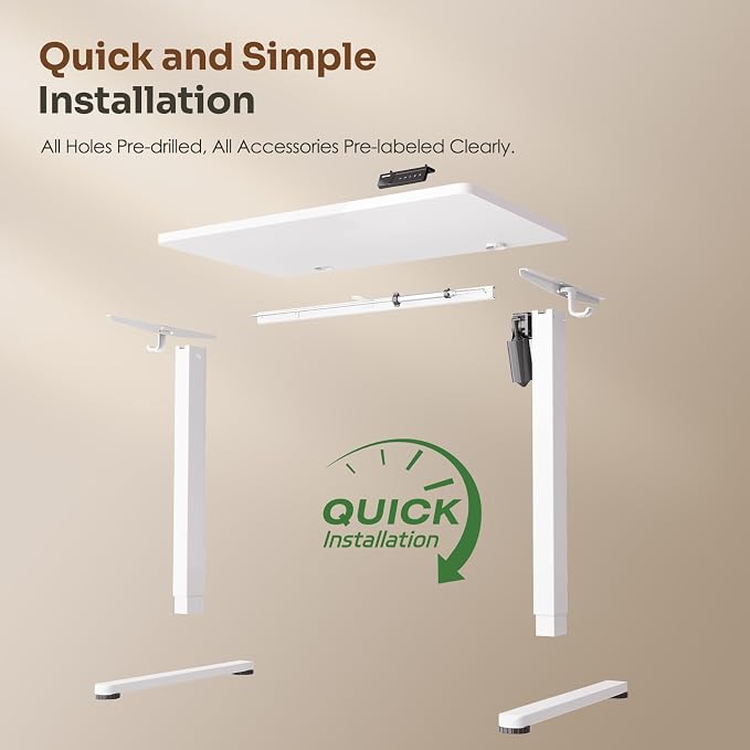 Monomi Small Electric Standing Desk, 35" x 20" Whole Piece Height Adjustable with Memory Controller, White Sit to Stand Desk Workstation for Home Office