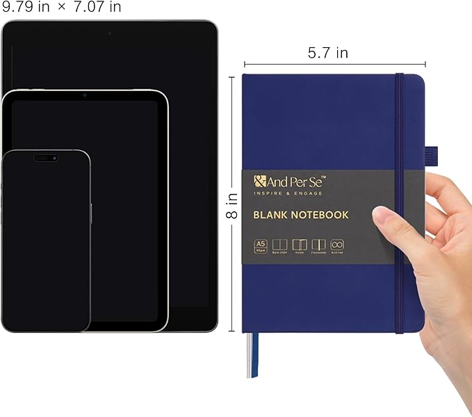 &And Per Se Blank Sketch Notebook, A5 Hardcover, 160 Pages 100gsm Thick Paper, Unlined Journal for Drawing, Doodling, Hand Lettering – Creative Gift for Artists, Designers, Writers (Royal Blue)