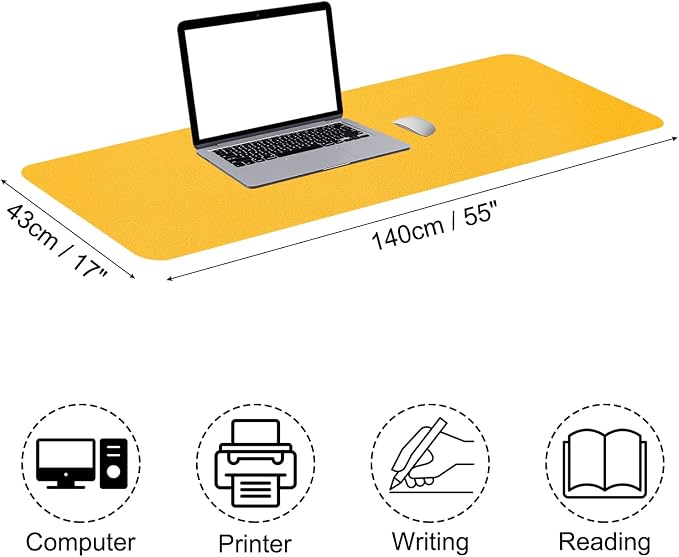 PATIKIL Large Desk Mat, 55"x17" Dual Sided Non-Slip Waterproof PU Leather Desktop Protector, Yellow