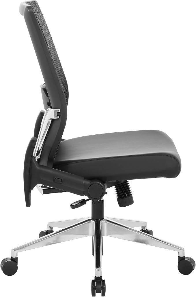 Space Seating 867A Series Adjustable Manager's Office Chair with Breathable Matrix Back and Padded Flip Arms, Antimicrobial Dillon Black Faux Leather