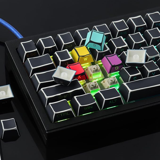 Tsungup Custom Keycaps-Side Print Keycap Set,PBT Shine Through Cool Retro Keycaps 75 Percent,128 Keys Dye Sub Cherry Profile Keyboard Key caps for Cherry MX Mechanical Keyboard-Sketch Black Keycap