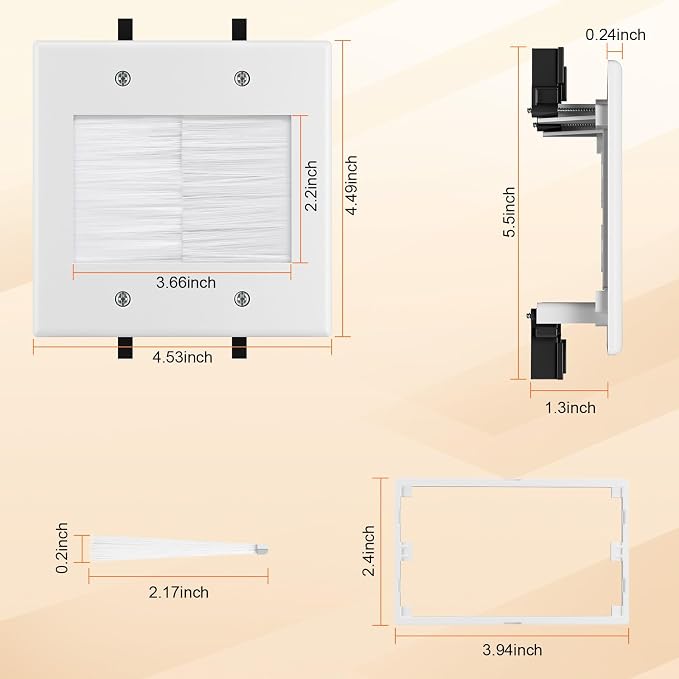 in Wall Cable Management Kit with Brush Wall Plate,AC Outlets & USB-a Ports,9ft Cord,Hide Cords Recessed Wall Outlet for TV Cable Management,HDMI Cables and Home Theater Systems