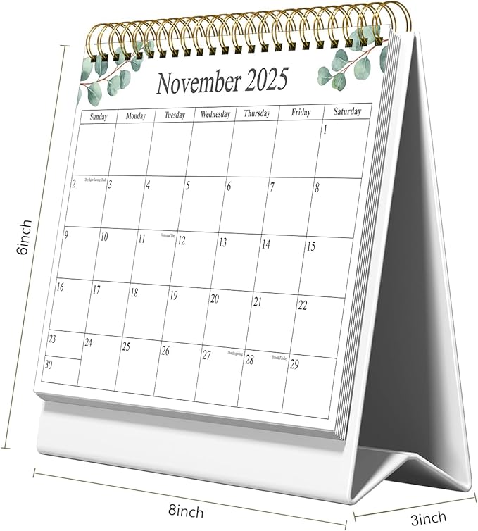Desk Calendar 2026 - Runs January 2026 until June 2027 - Beautiful Small Flip Desktop Calendar for Easy Organizing, 6" x 8", Leaf