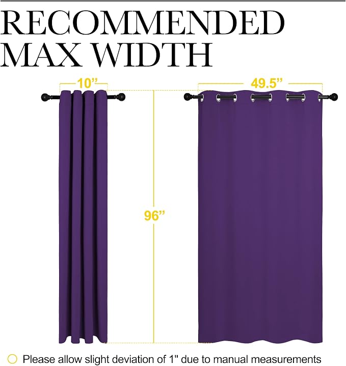 NICETOWN Purple Blackout Curtains 96 inches Long, Niose Reducing and Thermal Insulated Room Darkening Curtains for Girls Bedroom Living Room Window Decoration (55 inches Wide, 2 Panels)