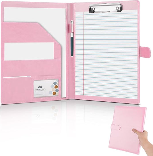 Professional Padfolio,Pink Faux Leather Portfolio Binder | Includes clipboard,business card holder and document storage for office,conference,interviews,resume papers and business use