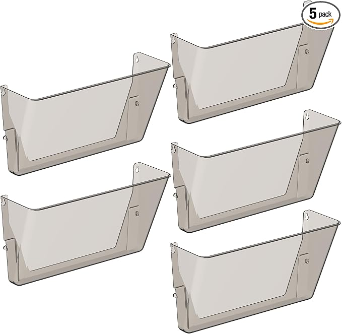 Gawerk Clear Acrylic Single Pocket, Plastic Hanging Wall Mount File Holder for Office Home (Gray, 5 Pack)