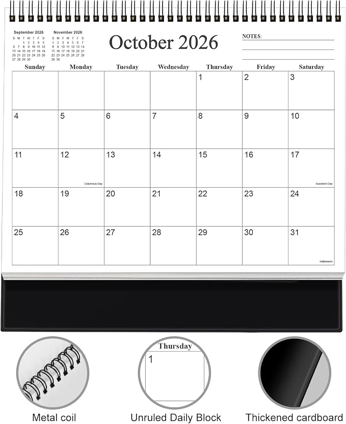 Desk Calendar 2026-2027 - Runs July 2026 until December 2027 - Beautiful Small Flip Desktop Calendar for Easy Organizing, 6" x 8", Black