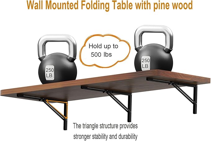 IAE Floating Wall Mounted Folding Table Desk with Pine Wood,55" x 22" Folding Workbench,Fold Down wall Mounted Foldable Table with Shelf Brackets,Laundry Folding Table for Apartment,Home,Kitchen,Teak