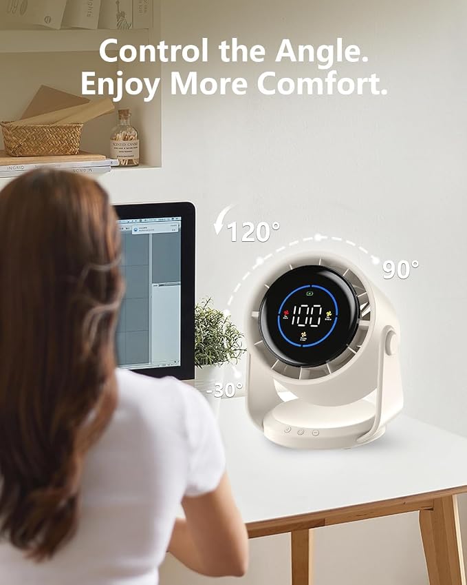 Desk Fans, Portable Turbo Fan Ultra Quiet Table Fan Digital Display Rechargeable USB 105°Tilt 100 Speeds Wall-Mounted Design Portable Fans for Home Office Kitchen Travel Camping