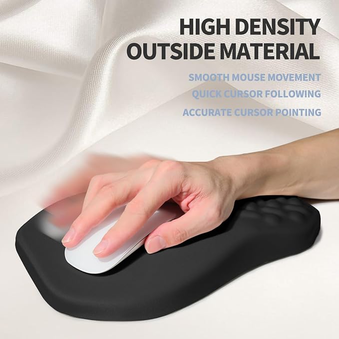 Ergonomic Raised Mouse Pad Wrist Support with Bilateral Slope Memory Foam Mousepad for Wrist Rest and Carpal Tunnel Pain Relief 11.8x7.9〃 Black
