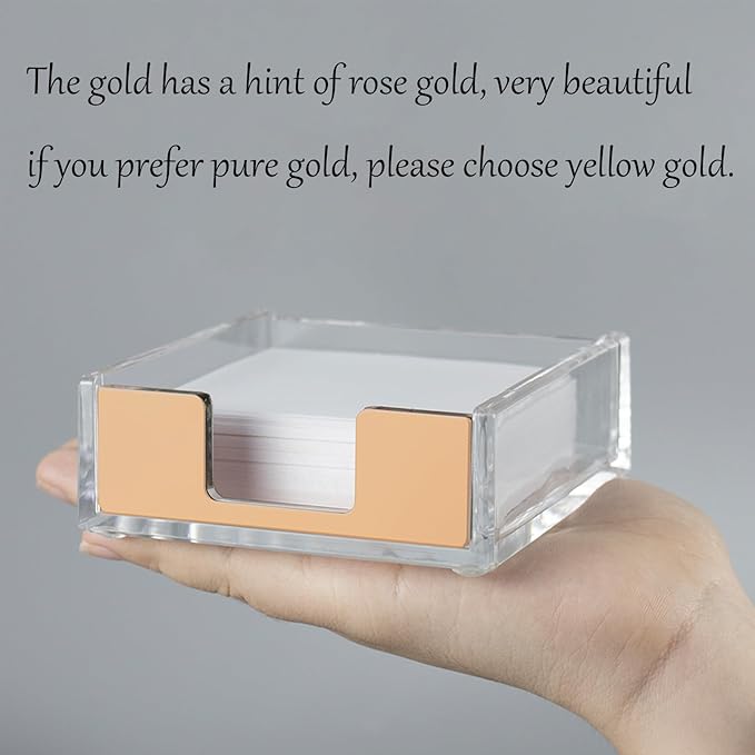 NatSumeBasics Gold Sticky Note Holder Clear Acrylic Post a Note Dispenser Cute Desk Organizer for Office Home School Aesthetic Accessories (Matt Gold)