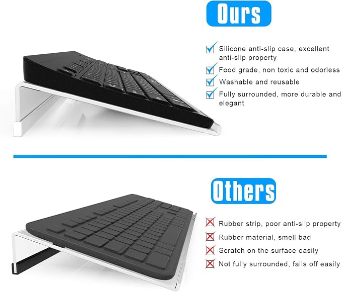 Richboom Clear Acrylic Tilted Computer Keyboard Holder for Easy Ergonomic Typing, Upgraded Version, Keyboard Stand with Silicone Anti-Slip Case for Office Desk, Home, School, Clear
