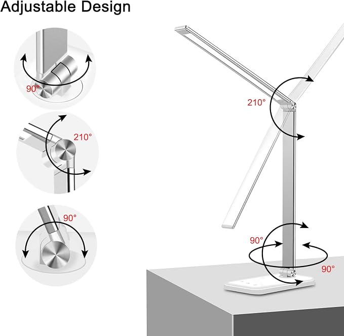 AFROG Multifunctional LED Desk Lamp with USB Charging Port, 5 Lighting Modes,5 Brightness Levels, Sensitive Control, 30/60 min Auto Timer, Eye-Caring Office Lamp，8W，5000K