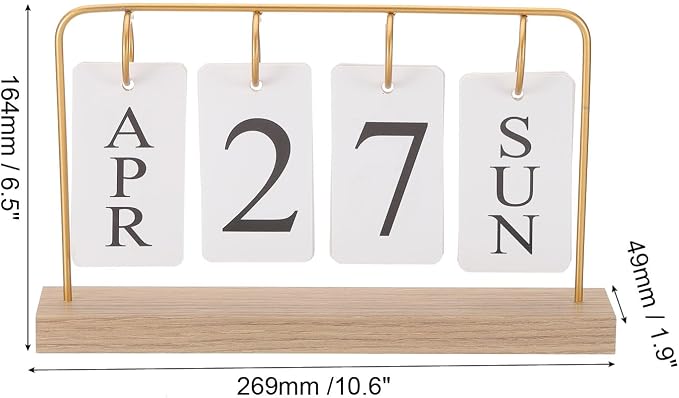 PATIKIL Vintage Wood Perpetual Calendar, Wooden Flip Calendar Turn Page Month Date Display for Desk Office Home Room Decoration, Golden