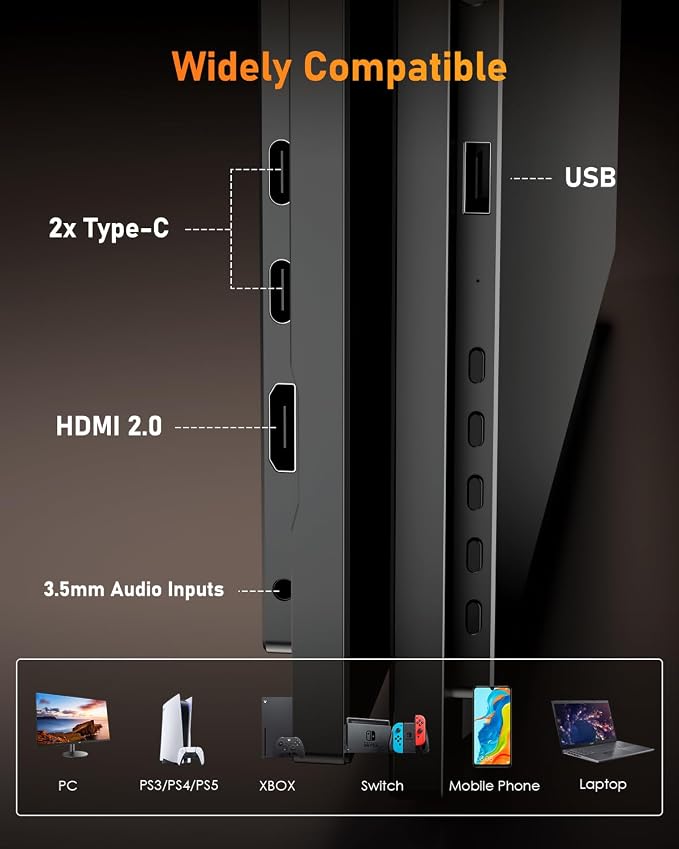 Yodoit Portable Monitor for Laptop 100Hz 18.5" FHD 1080P Screen IPS Display with USB Type C Port and Speakers with Smart Cover Metal Compatible with PC, MacBook, Xbox (Black)