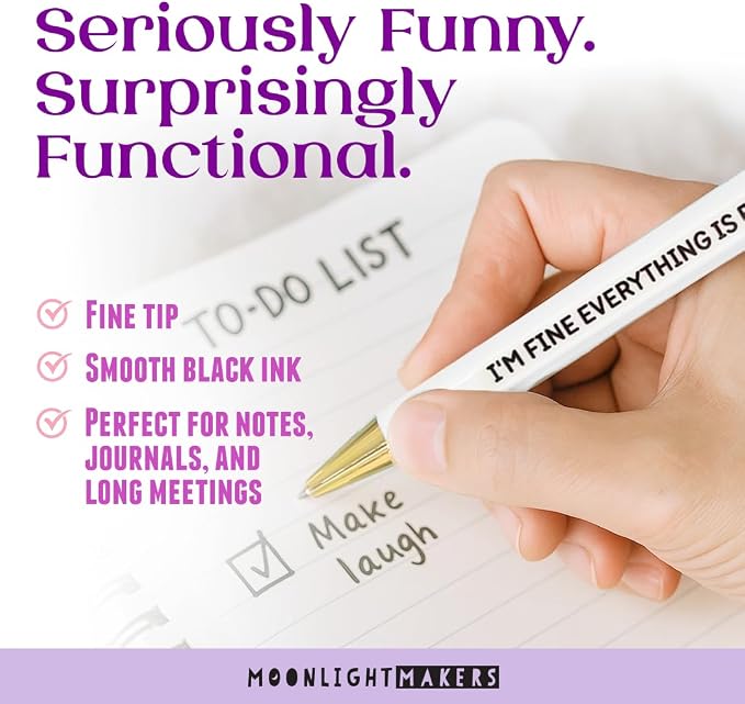 Moonlight Makers Funny Pens — Cute Pens with Sayings for Anxiety, Black Ink Ballpoint, Snarky Office Desk Accessories, Women, Coworkers, Friends, Gift Ideas, Set of 5, My Anxiety Has Anxiety