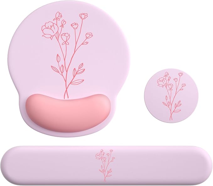 Mouse Pad with Keyboard Wrist Rest,Ergonomic Mouse Pad Wrist Support PU Base with Coaster,Mousepad with Nonslip Base for Computer Laptop Keyboard Home&Office