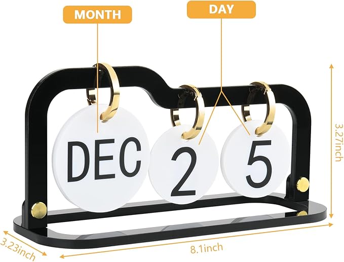 Acrylic Perpetual Desk Calendar 2026 Standing Flip, Vintage Desktop Flip Calendar with Acrylic Month Date Large Display Blocks, Daily Flip Calendar for Home Office Decor Desk Accessories