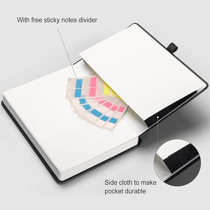 AHGXG Graph Paper Notebook - 320 Pages Grid Notebook Thick Journal A5, 100gsm Thick Graph Paper, Leather Hardcover, Inner Pocket,5.75'' × 8.38''- Black