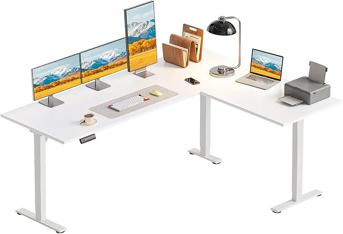 OffiGo 63 Inch Reversible L Shaped Electric Standing Desk, Height Adjustable Corner Stand up Desk, Ergonomic Large Lift Computer Table for Home, Office, Workstation, White