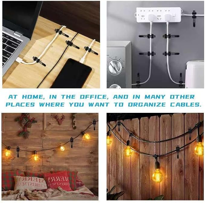 70 Packs Black Adhesive Cable Clips, Adjustable Reusable Zip Ties with Screw Mount, Self Adhesive Cable Management Organizer for Home Office Desk