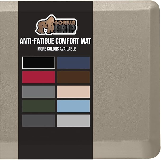 GORILLA GRIP Comfortable Cushioned Kitchen Mats for Floor, Waterproof and Stain Resistant Soft Top, 3/4 Inch Thick Ergonomic Standing Desk Anti Fatigue Mat, Foam Supports Ankles, Feet, 20x32, Toffee