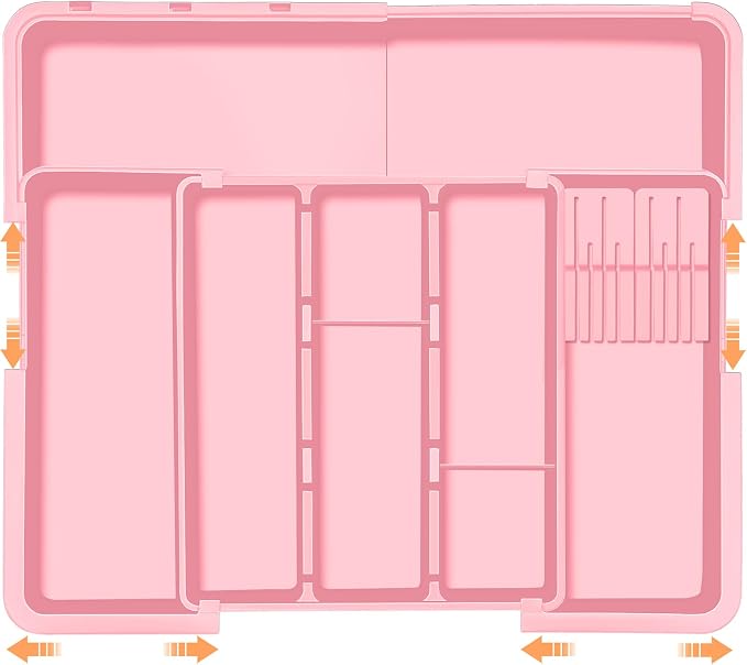 Utensil Drawer Organizer for Kitchen, Expandable Silverware Organizer Cooking Utensils Tray, Large Cutlery and Flatware Holder, Kitchen Tools & Gadgets Storage (Pink)