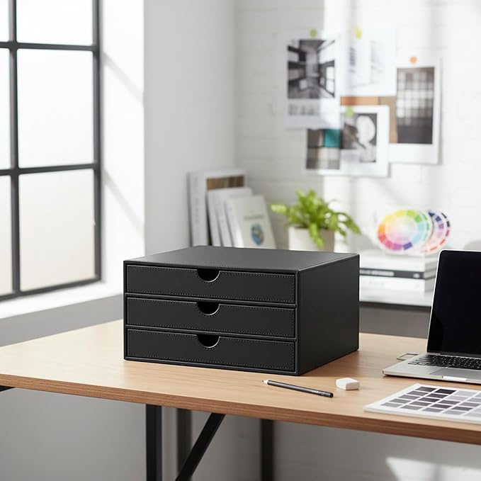 UnionBasic Document Organizer, 3-Drawer File Cabinet Document Storage Box, Office Desktop Filing Organizer, Black