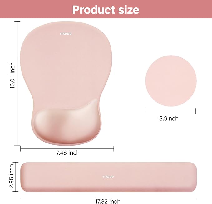 MOSISO Wrist Rest Support for Mouse Pad&Keyboard Set, Ergonomic Mousepad&Coaster, Non-Slip Base Home/Office Rectangular Easy Typing Cushion Pad with Soft Cloth&Curved Concave Memory Foam, Peach Fuzz