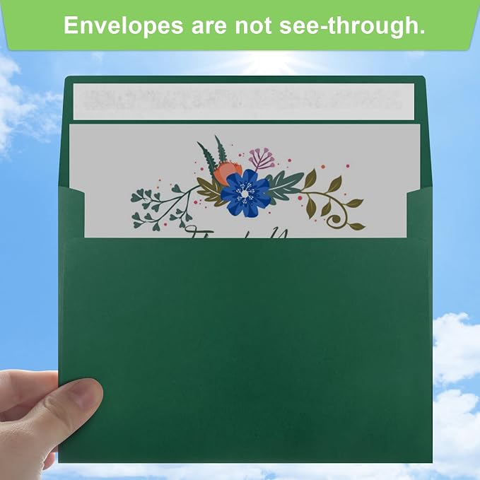 50 Packs 5x7 Envelopes, A7 5x7 Envelopes for Invitations, Printable Invitation Envelopes Self Seal for Weddings, Invitations, Photos, Greeting Cards, Mailing (Dark Green)